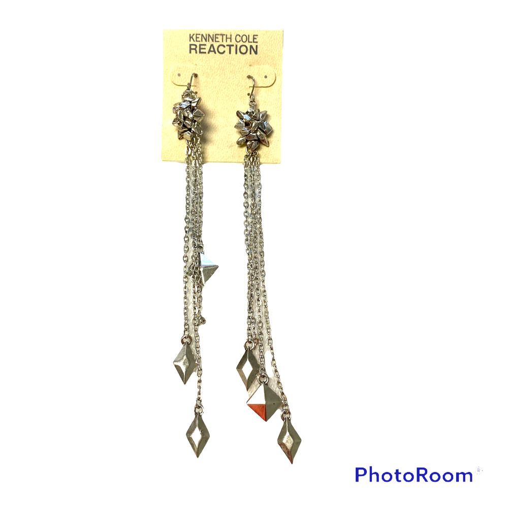 Kenneth Cole Reaction Long Dangle Silver Tone Earrings NWT